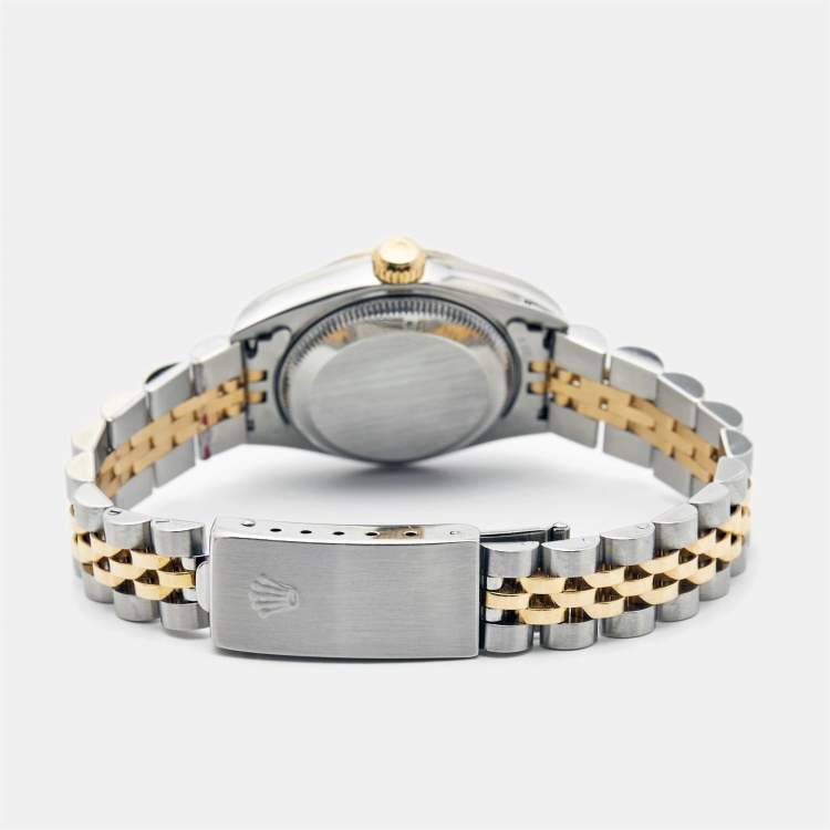 مملوكة مسبقًا Rolex Champagne Diamond 18K Yellow Gold Stainless Steel Datejust 79173 Women's Wristwatch 26 mm