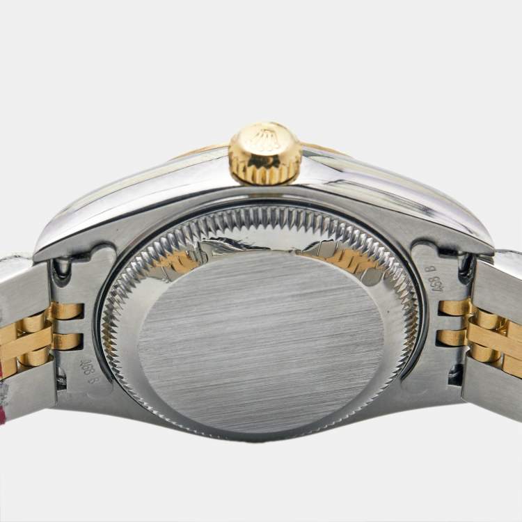 مملوكة مسبقًا Rolex Champagne Diamond 18K Yellow Gold Stainless Steel Datejust 79173 Women's Wristwatch 26 mm