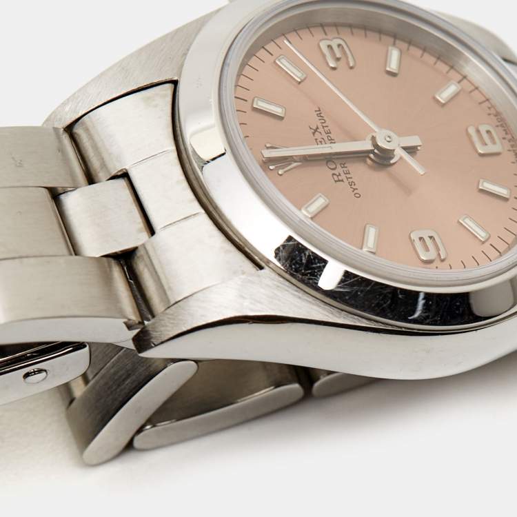 Pre Owned Rolex Salmon Stainless Steel Oyster Perpetual 67180 Automatic Women's Wristwatch 25 mm