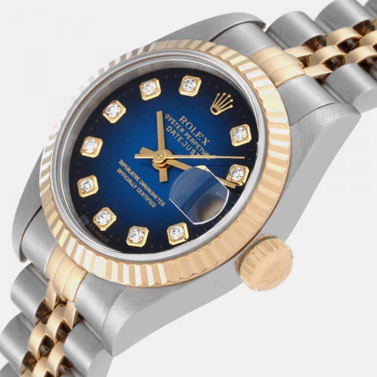 Rolex Datejust Steel Yellow Gold Blue Vignette Diamond Dial Ladies