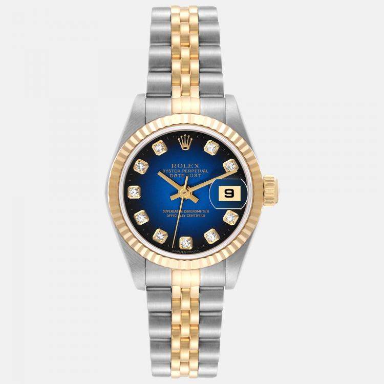 Rolex Datejust Steel Yellow Gold Blue Vignette Diamond Dial Ladies