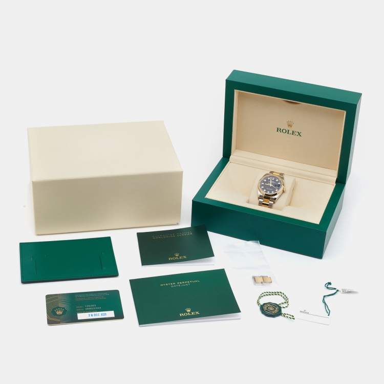 Pre Owned Rolex Black Diamond 18k Yellow Gold Stainless Steel Datejust 126203 Women's Wristwatch 36 mm 