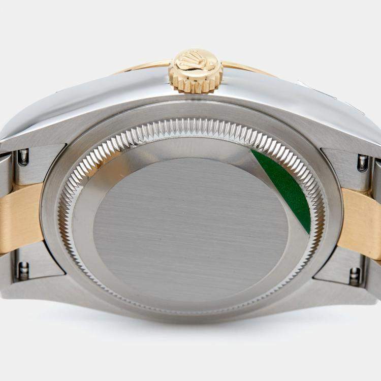 Pre Owned Rolex Black Diamond 18k Yellow Gold Stainless Steel Datejust 126203 Women's Wristwatch 36 mm 