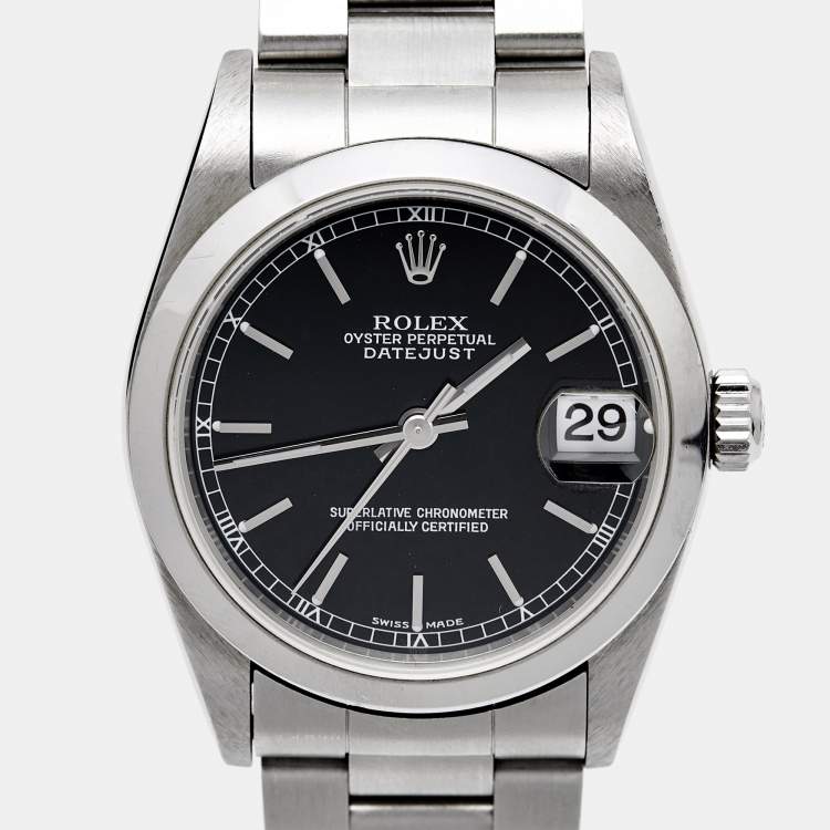 Pre Owned Rolex Black Stainless Steel Datejust 78240 Women's Wristwatch 31 mm