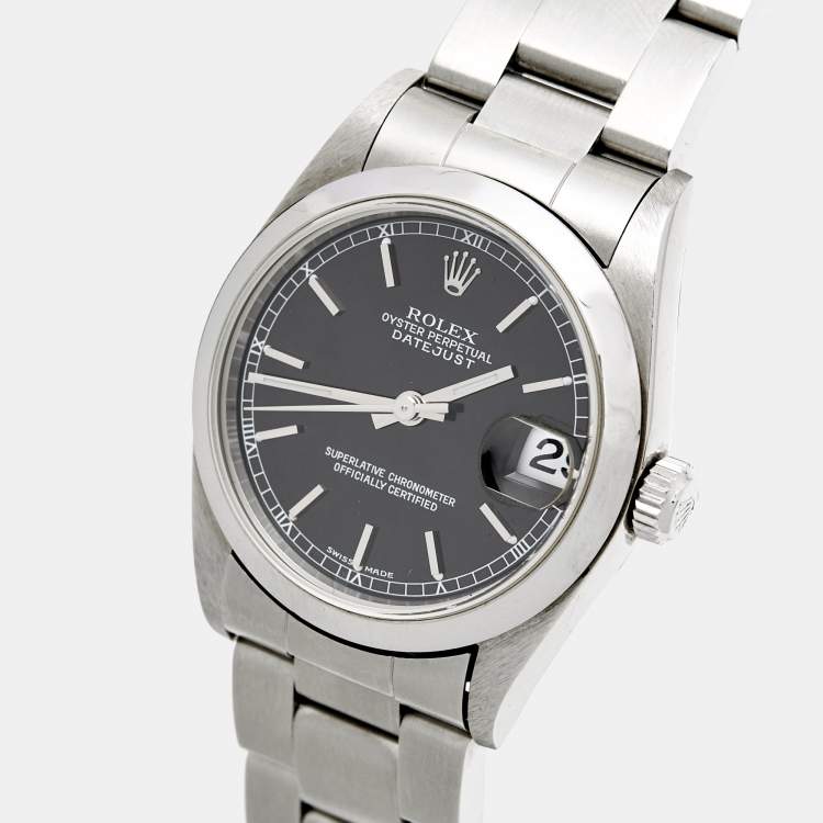Pre Owned Rolex Black Stainless Steel Datejust 78240 Women's Wristwatch 31 mm