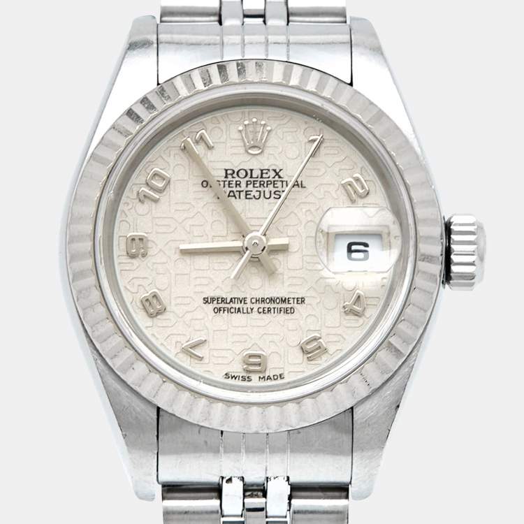 Pre Owned Rolex Ivory Jubilee 18k White Gold Stainless Steel 79174 Women's Wristwatch 26 mm