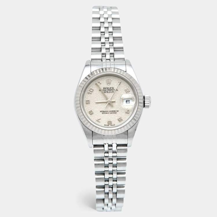 Pre Owned Rolex Ivory Jubilee 18k White Gold Stainless Steel 79174 Women's Wristwatch 26 mm