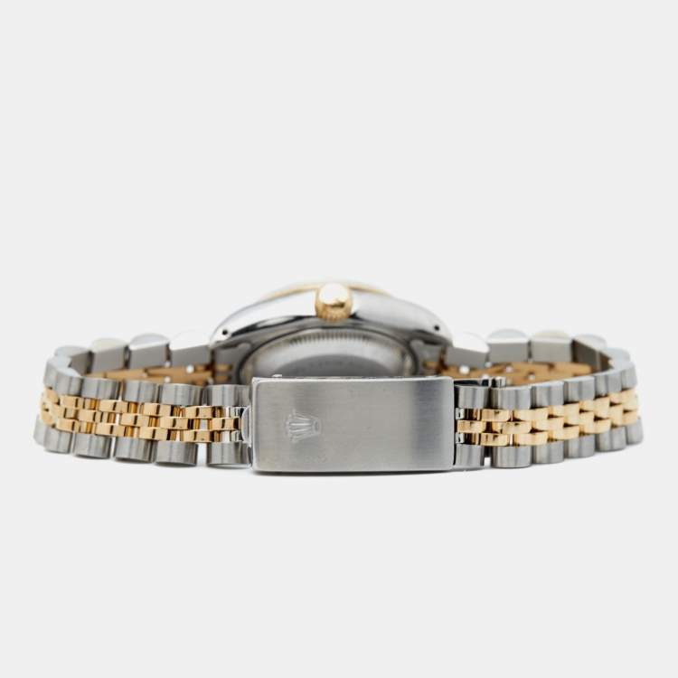Pre Owned Rolex Champgne 18k Yellow Gold Stainless Steel Datejust 69173 Women's Wristwatch 26 mm 