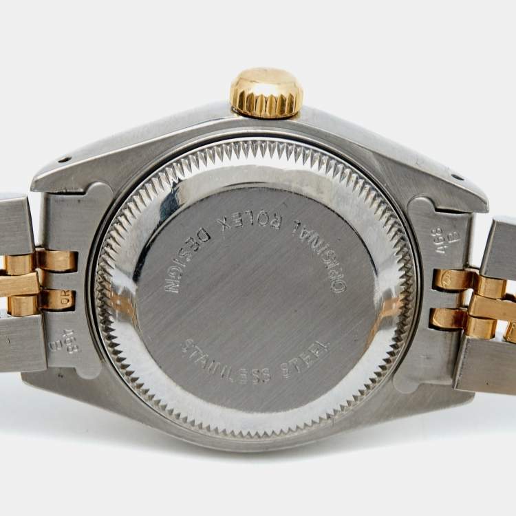 Pre Owned Rolex Champgne 18k Yellow Gold Stainless Steel Datejust 69173 Women's Wristwatch 26 mm 