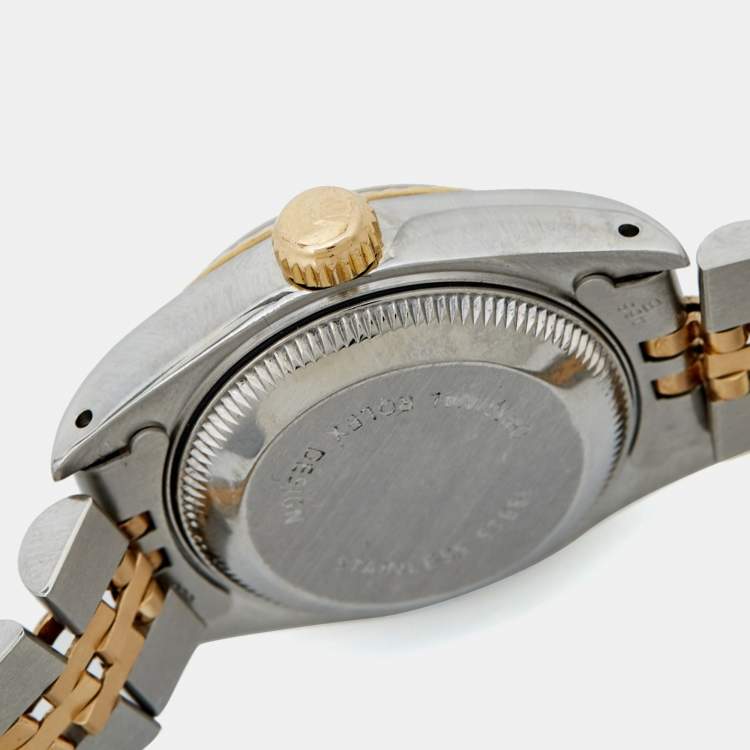 Pre Owned Rolex Champgne 18k Yellow Gold Stainless Steel Datejust 69173 Women's Wristwatch 26 mm 