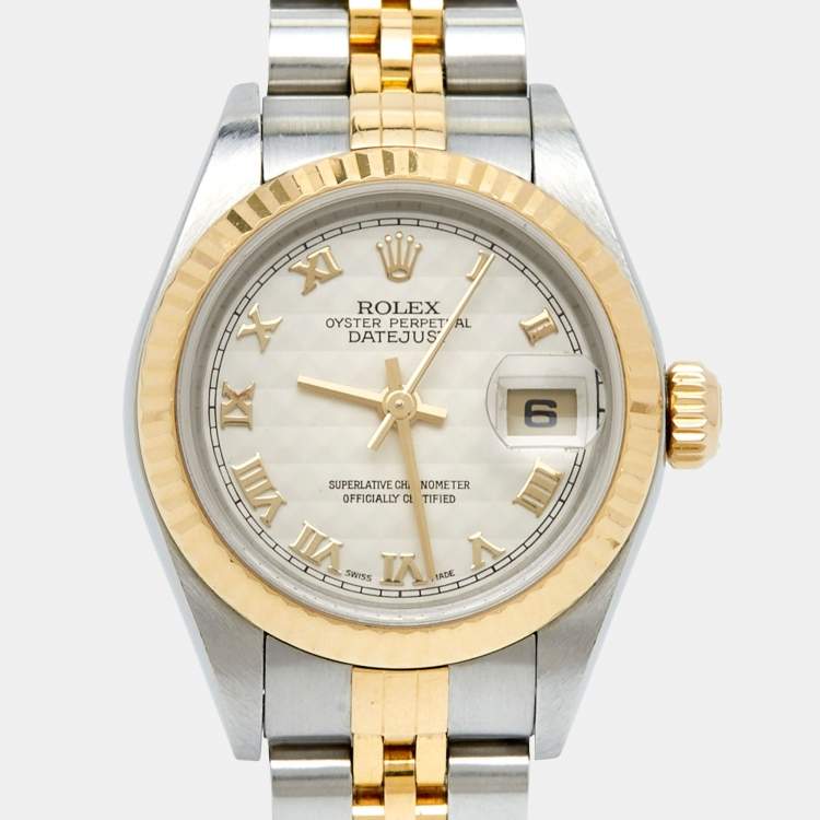 Pre Owned Rolex Ivory 18k Gold Stainless Steel 79173 Women's Wristwatch 26 mm