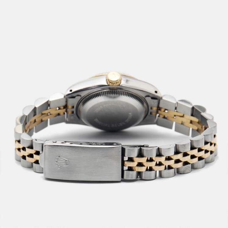 Pre Owned Rolex White 18K Yellow Gold And Stainless Steel Datejust 69173 Women's Wristwatch 26 mm