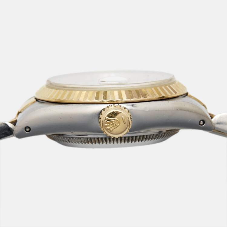 Pre Owned Rolex White 18K Yellow Gold And Stainless Steel Datejust 69173 Women's Wristwatch 26 mm