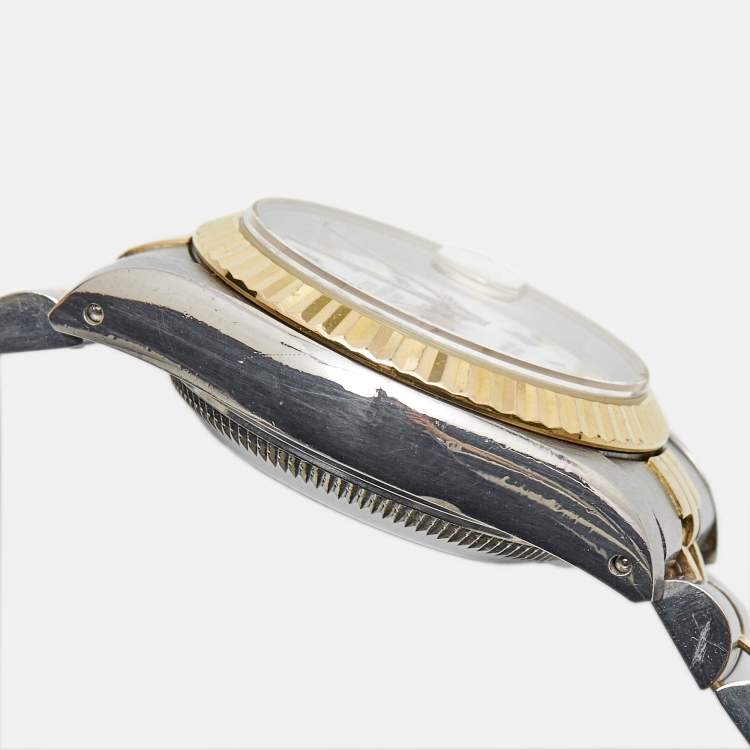Pre Owned Rolex White 18K Yellow Gold And Stainless Steel Datejust 69173 Women's Wristwatch 26 mm