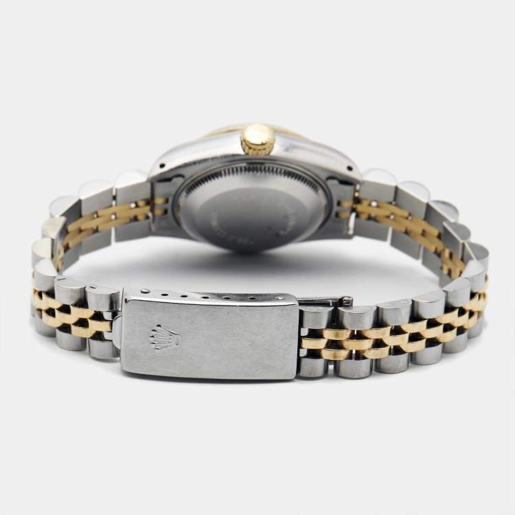 Pre Owned Rolex Champagne Diamonds 18K Yellow Gold Stainless Steel Datejust 69173 Women's Wristwatch 26 mm