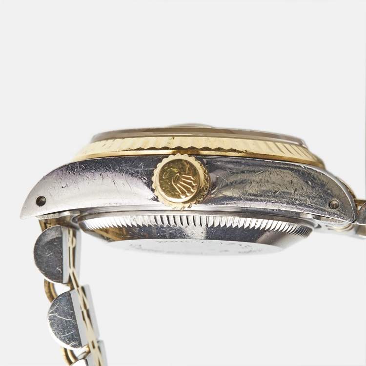 Pre Owned Rolex Champagne Diamonds 18K Yellow Gold Stainless Steel Datejust 69173 Women's Wristwatch 26 mm