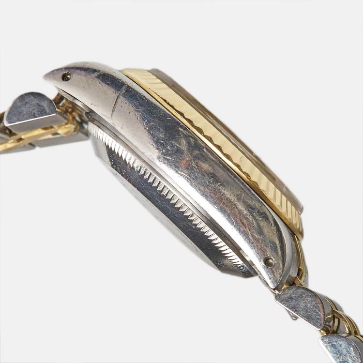 Pre Owned Rolex Champagne Diamonds 18K Yellow Gold Stainless Steel Datejust 69173 Women's Wristwatch 26 mm
