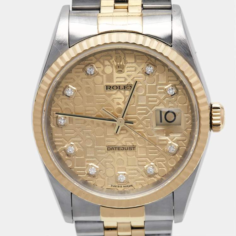 Pre Owned Rolex Champagne Jubilee Diamond 18K Yellow Gold Stainless Steel Datejust 16233 Women's Wristwatch 36 mm