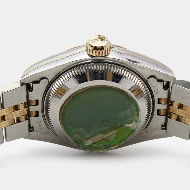 Pre Owned Rolex Champagne 18k Yellow Gold Stainless Steel Datejust 69173 Women's Wristwatch 26 mm