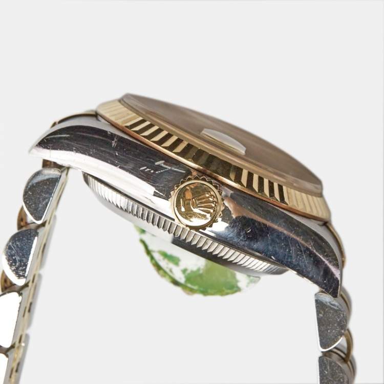 Pre Owned Rolex Champagne 18k Yellow Gold Stainless Steel Datejust 69173 Women's Wristwatch 26 mm