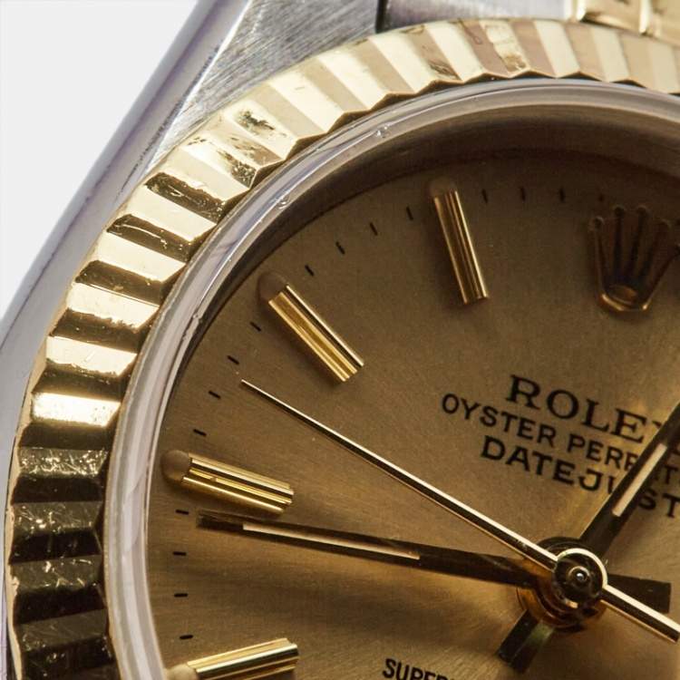Pre Owned Rolex Champagne 18k Yellow Gold Stainless Steel Datejust 69173 Women's Wristwatch 26 mm
