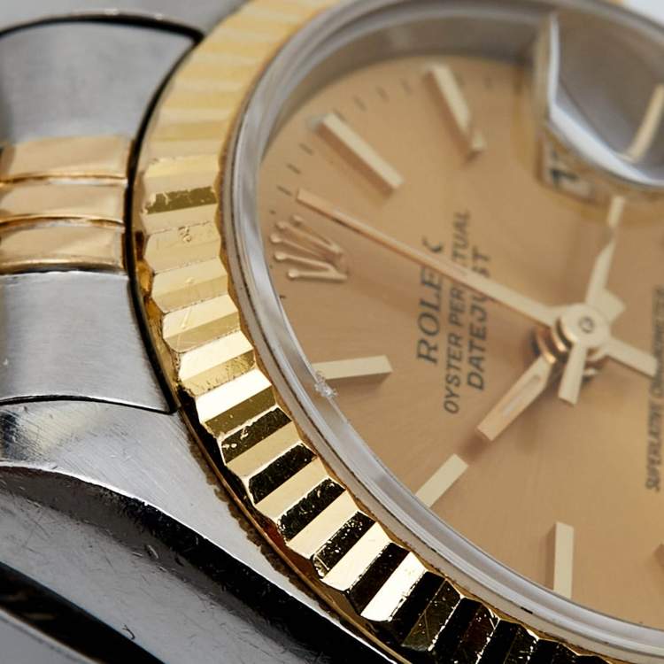 Pre Owned Rolex Champagne 18K Yellow Gold Stainless Steel Datejust 69173 Women's Wristwatch 26 mm