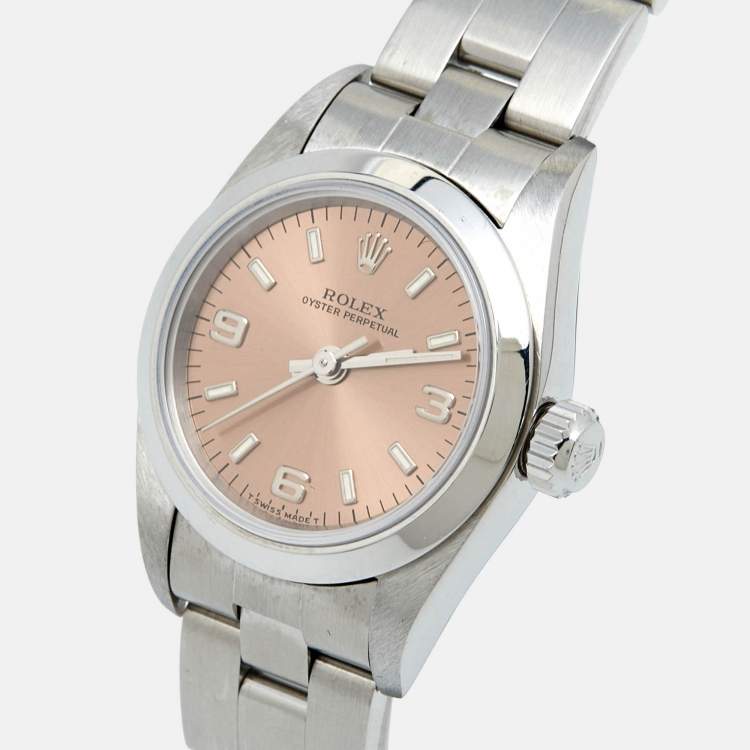 Pre Owned Rolex Salmon Stainless Steel Oyster Perpetual 67180 Automatic Women's Wristwatch 25 mm