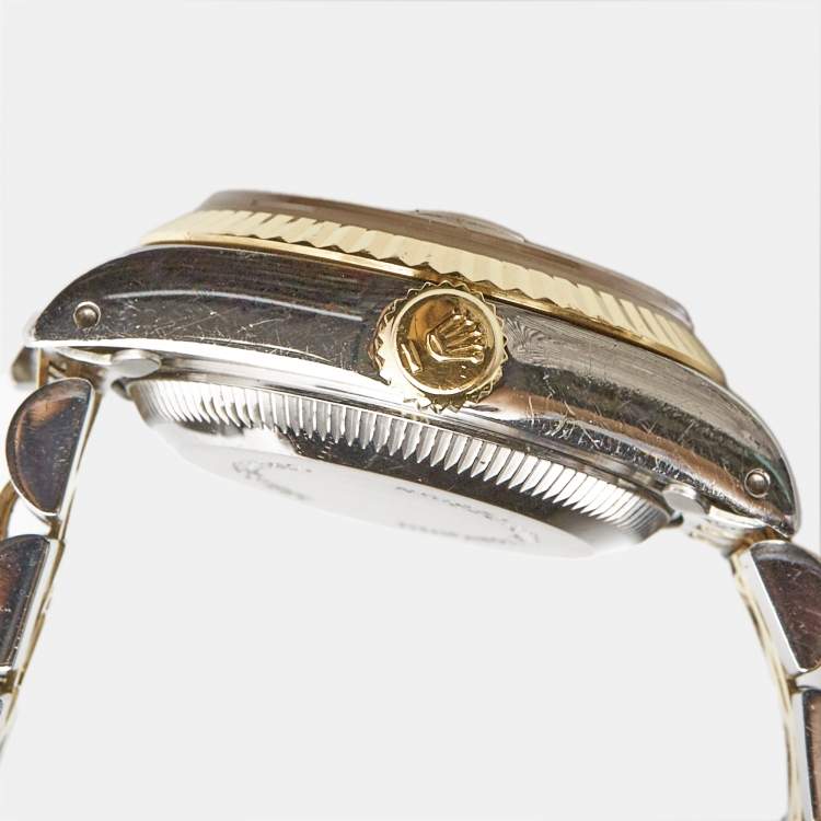 Pre Owned Rolex Champagne 18k Yellow Gold Stainless Steel Datejust 69173 Women's Wristwatch 26 mm
