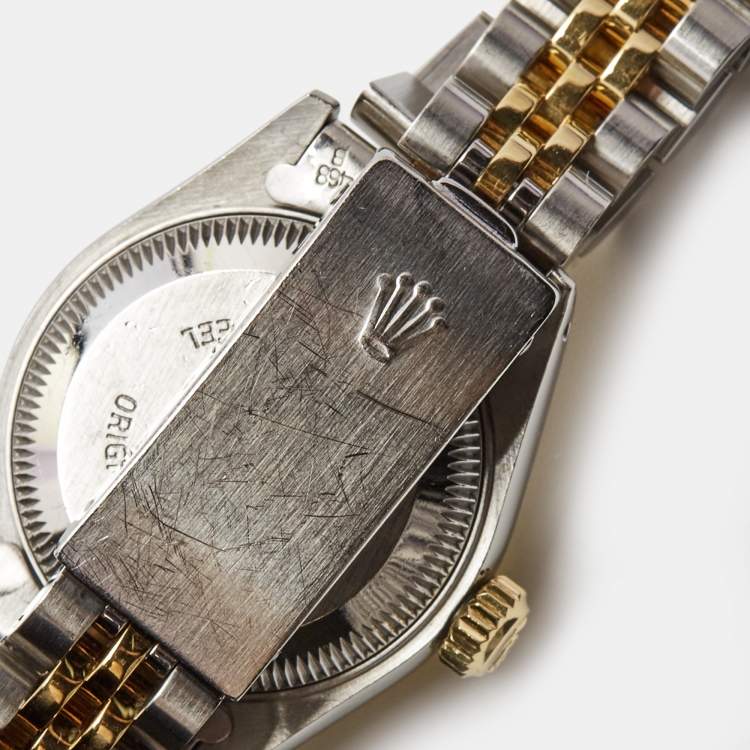 Pre Owned Rolex Champagne 18k Yellow Gold Stainless Steel Datejust 69173 Women's Wristwatch 26 mm