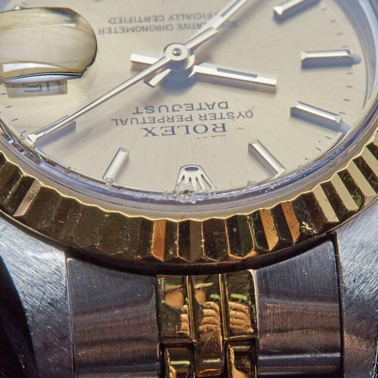 Pre Owned Rolex Champagne 18k Yellow Gold Stainless Steel Datejust 69173 Women's Wristwatch 26 mm