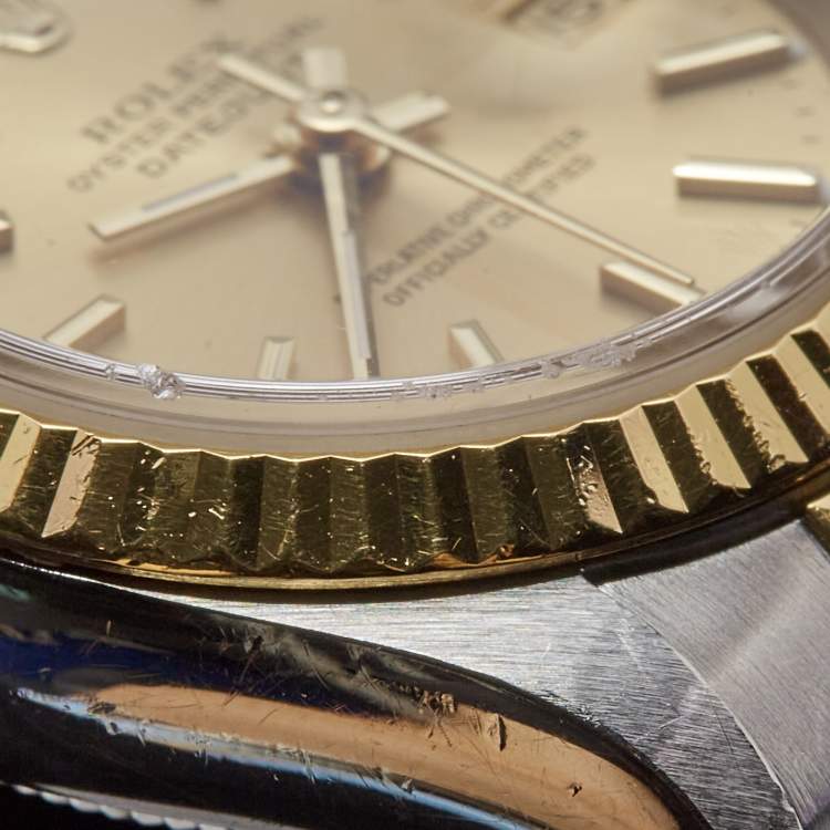 Pre Owned Rolex Champagne 18k Yellow Gold Stainless Steel Datejust 69173 Women's Wristwatch 26 mm