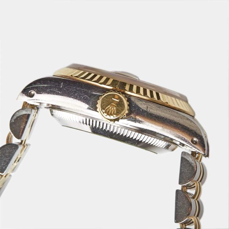 Pre Owned Rolex Champagne 18k Yellow Gold Stainless Steel Datejust 69173 Women's Wristwatch 26 mm