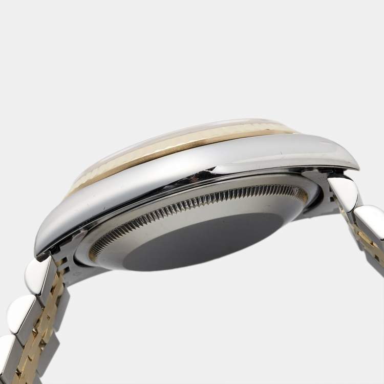 Pre Owned Rolex Champagne Diamond 18K Yellow Gold Stainless Steel Datejust 16233 Unisex Wristwatch 36 mm