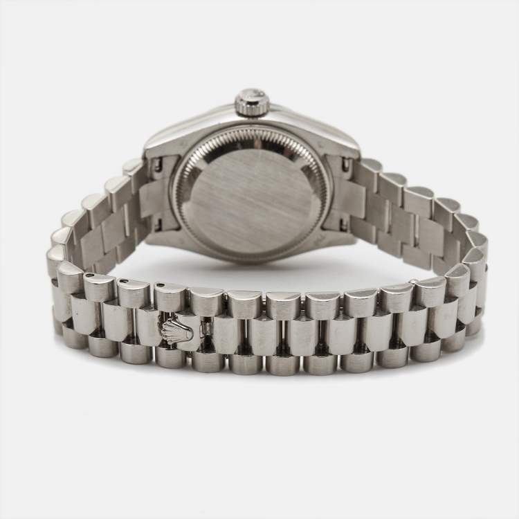 Pre Owned Rolex Silver Diamonds 18K White Gold President Datejust 179179 Women's Wristwatch 26 mm