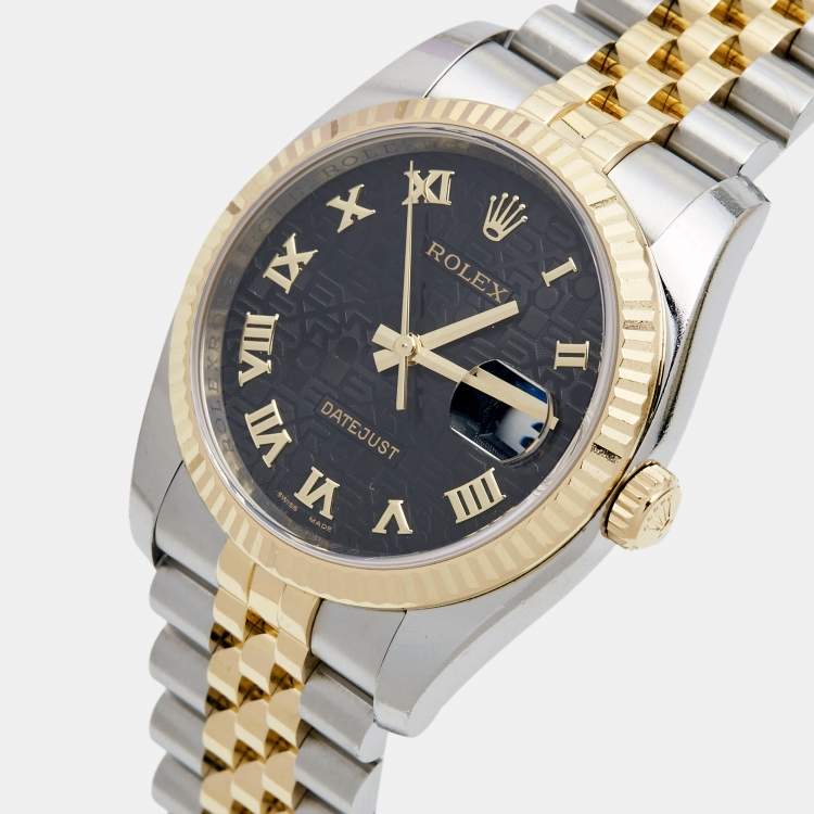 Pre Owned Rolex Black Jubilee 18K Yellow Gold Stainless Steel Datejust 116233 Unisex Wristwatch 36 mm