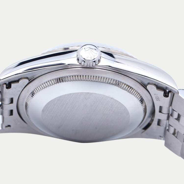 Pre Owned Rolex Silver Diamond 18K White Gold Stainless Steel Datejust 16234 Unisex Wristwatch 36 mm
