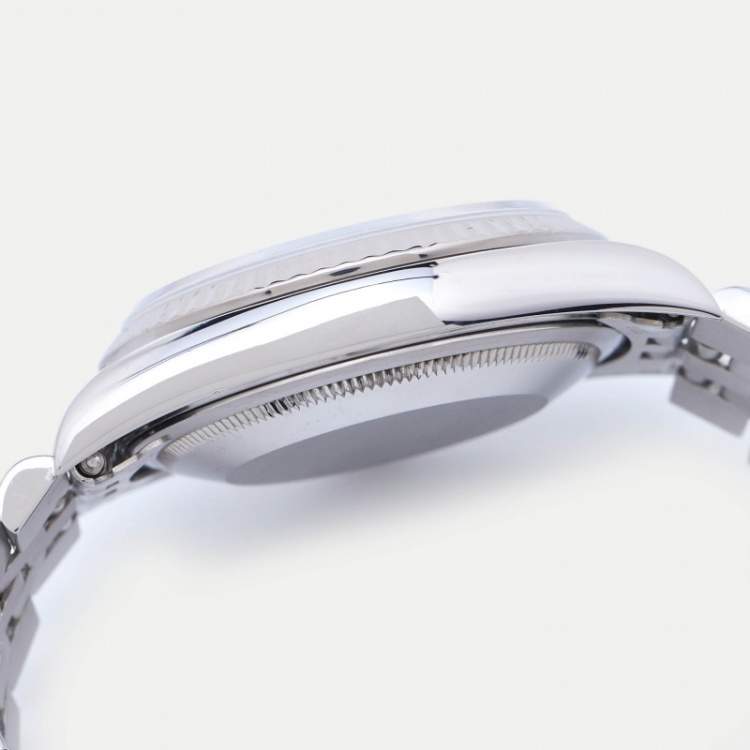 Pre Owned Rolex Silver Diamond 18K White Gold Stainless Steel Datejust 16234 Unisex Wristwatch 36 mm