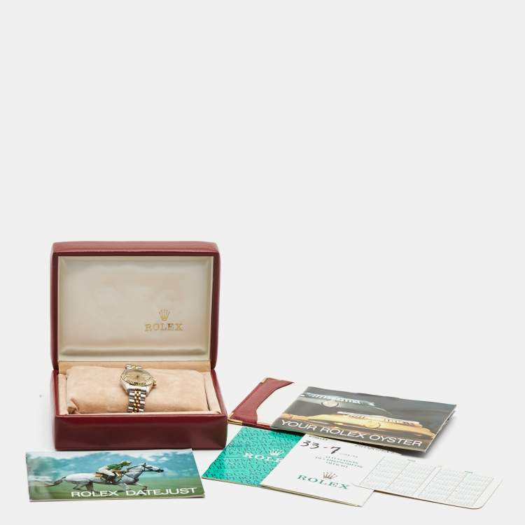 Pre Owned Rolex Champagne 18k Yellow Gold Stainless Steel Datejust 69173 Women's Wristwatch 26 mm