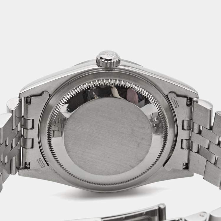 Pre Owned Rolex Black 18K White Gold Stainless Steel Diamond Datejust 16234 Unisex Wristwatch 36 mm