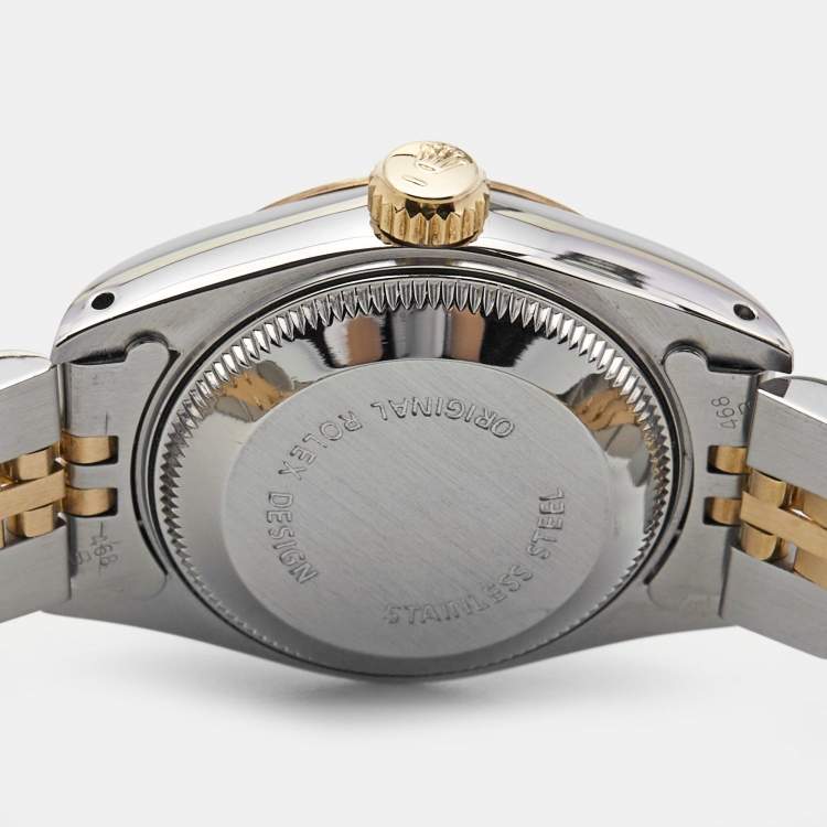 Pre Owned Rolex Champagne 18k Yellow Gold Stainless Steel Datejust 69173 Women's Wristwatch 26 mm
