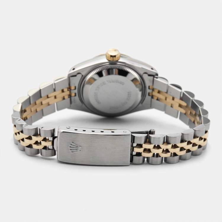 Pre Owned Rolex Champagne 18k Yellow Gold Stainless Steel Datejust 69173 Women's Wristwatch 26 mm