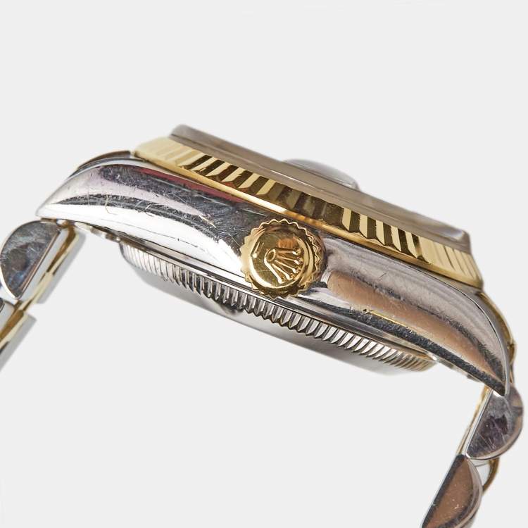 Pre Owned Rolex Black 18K Yellow Gold Stainless Steel Diamond Datejust 79173 Women's Wristwatch 26 mm