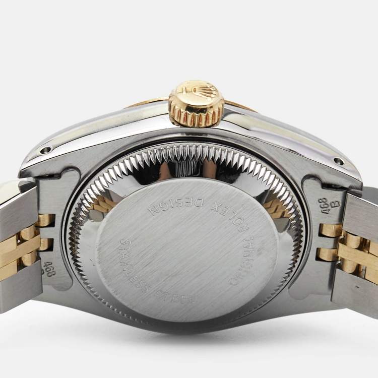 Pre Owned Rolex Champagne Diamond 18k Yellow Gold Stainless Steel Datejust 69173 Women's Wristwatch 26 mm