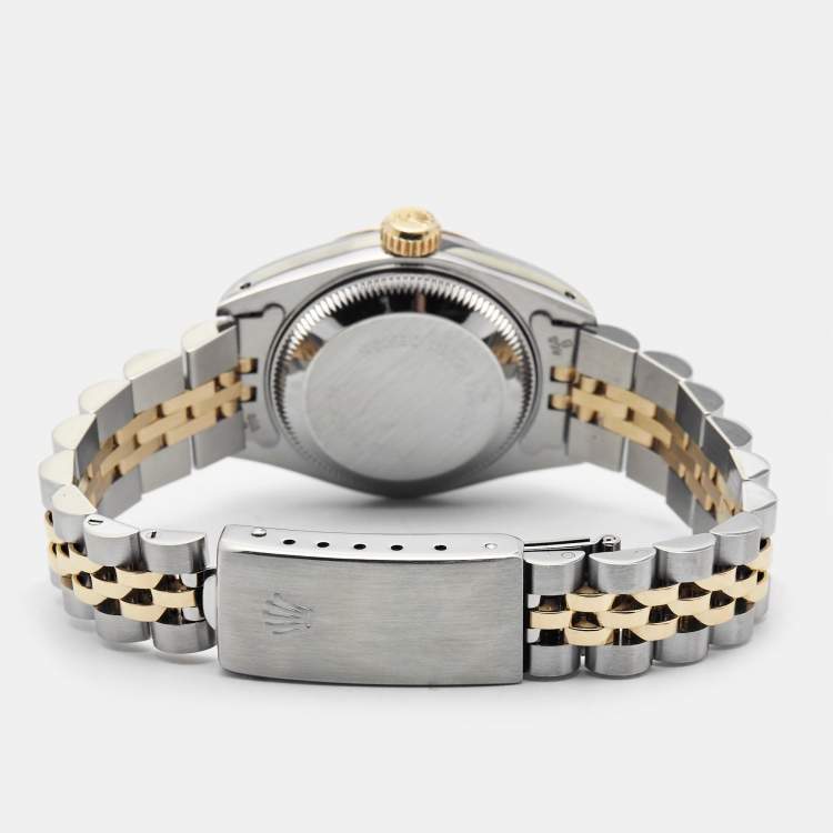 Pre Owned Rolex Champagne Diamond 18k Yellow Gold Stainless Steel Datejust 69173 Women's Wristwatch 26 mm
