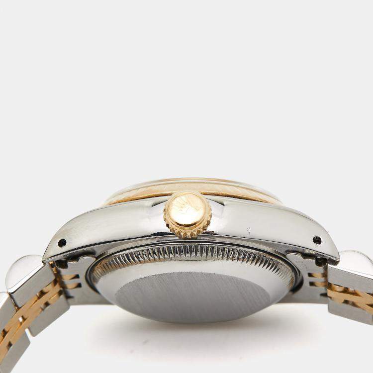 Pre Owned Rolex Champagne 18K Yellow Gold Stainless Steel Datejust 69173 Women's Wristwatch 26 mm
