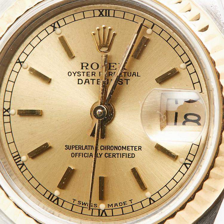 Pre Owned Rolex Champagne 18K Yellow Gold Stainless Steel Datejust 69173 Women's Wristwatch 26 mm
