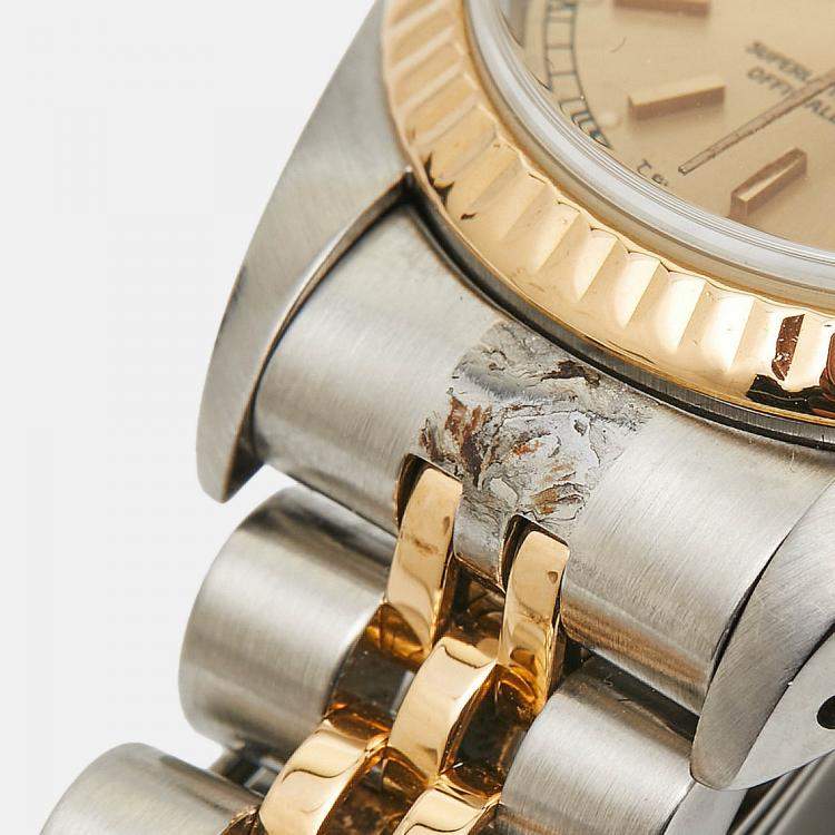 Pre Owned Rolex Champagne 18K Yellow Gold Stainless Steel Datejust 69173 Women's Wristwatch 26 mm