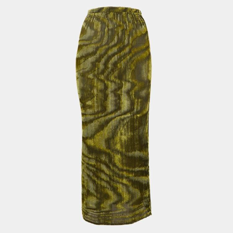 Pre Owned Ronny Kobo Green/Black Devore Midi Jay Skirt S