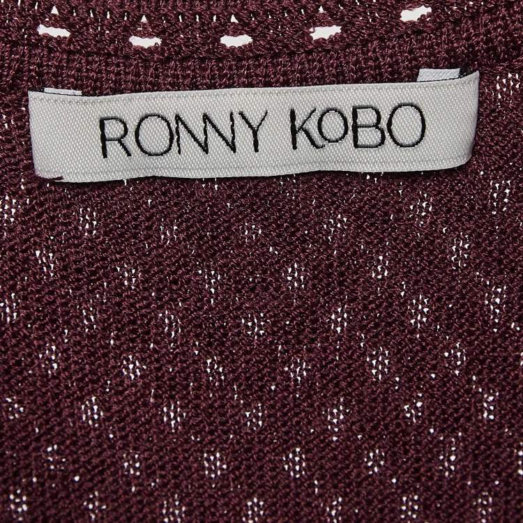 Pre Owned Ronny Kobo Burgundy Macrame Knit Midi Bodycon Dress S