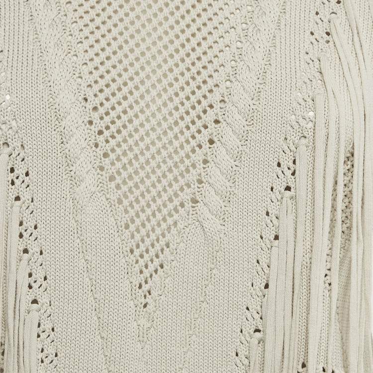 Pre Owned Ronny Kobo Grey Knit Fringed Sweater XS